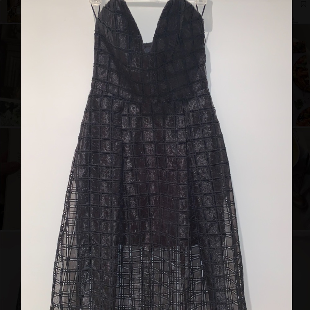 Black strapless grid lace overlay  dress